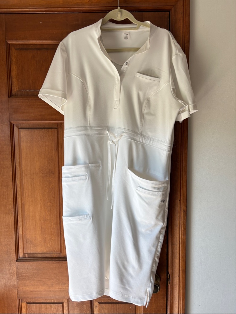 White Women's C. Saucy Iconic Scrub Dress Drawstring Utility
